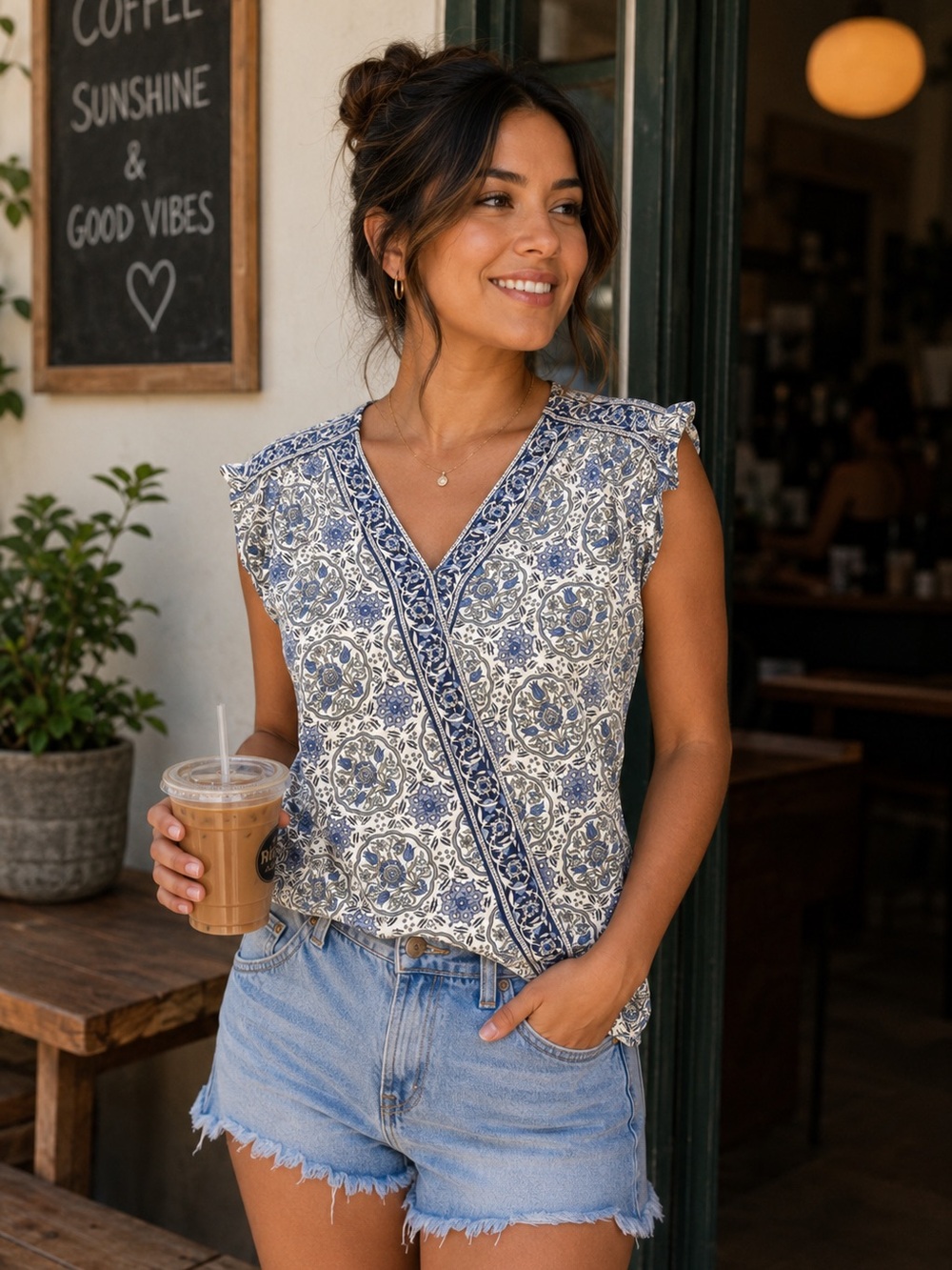 Max Studio Women's Cross-Over Short Sleeve V-Neck Blouse Sz SM